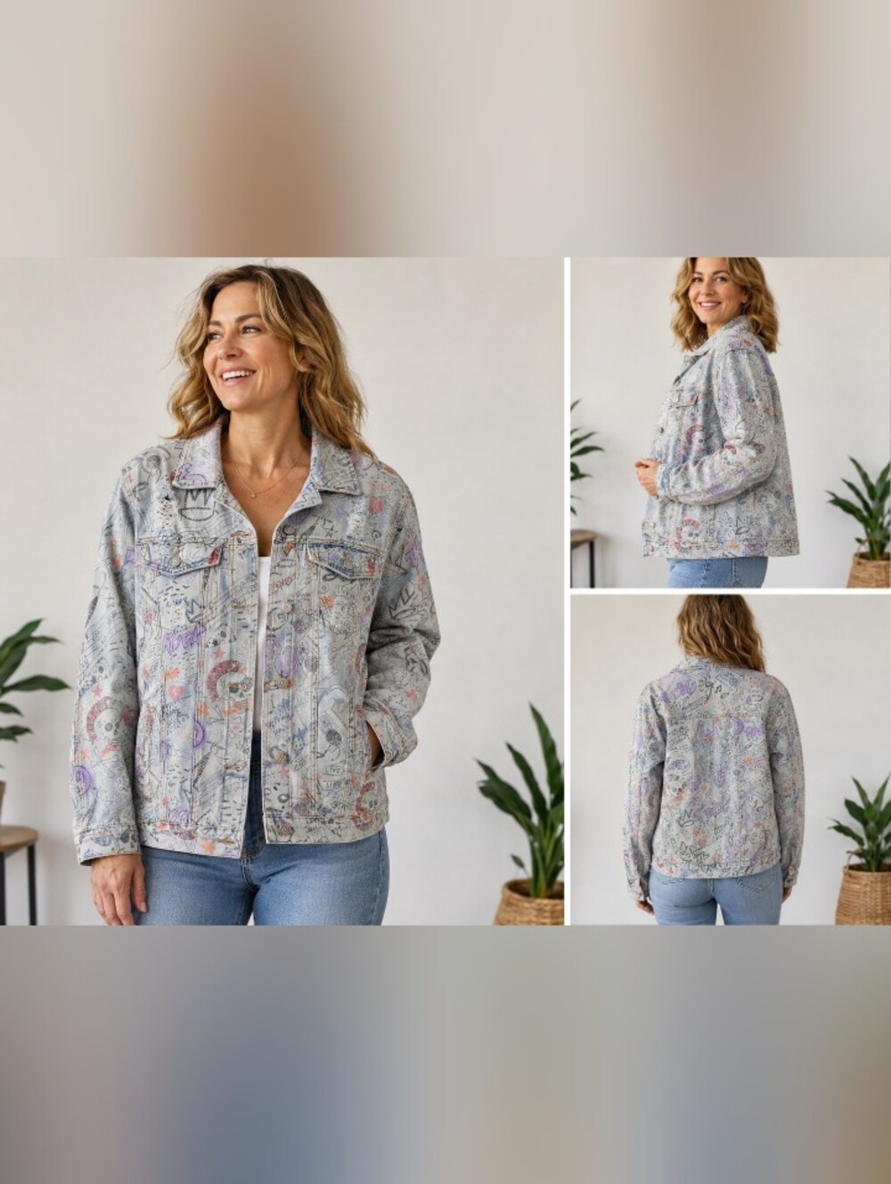 Madden Girl XL Distressed Stretch Denim Jacket Graffiti Skull Print Acid Wash